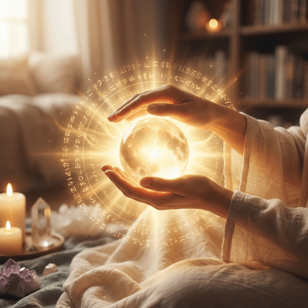 Hands holding an orb of light